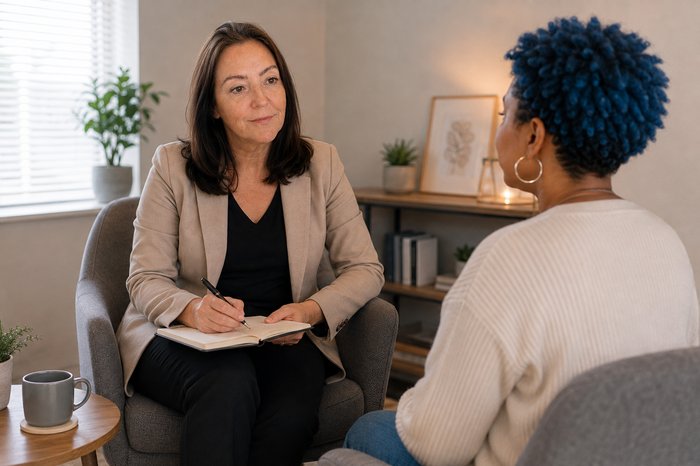 Claire in a therapy session with a client
